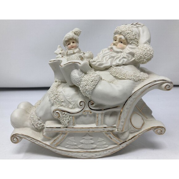 Other - Christmas Santa Sleigh ROCKING MUSIC BOX White Ceramic WORKS